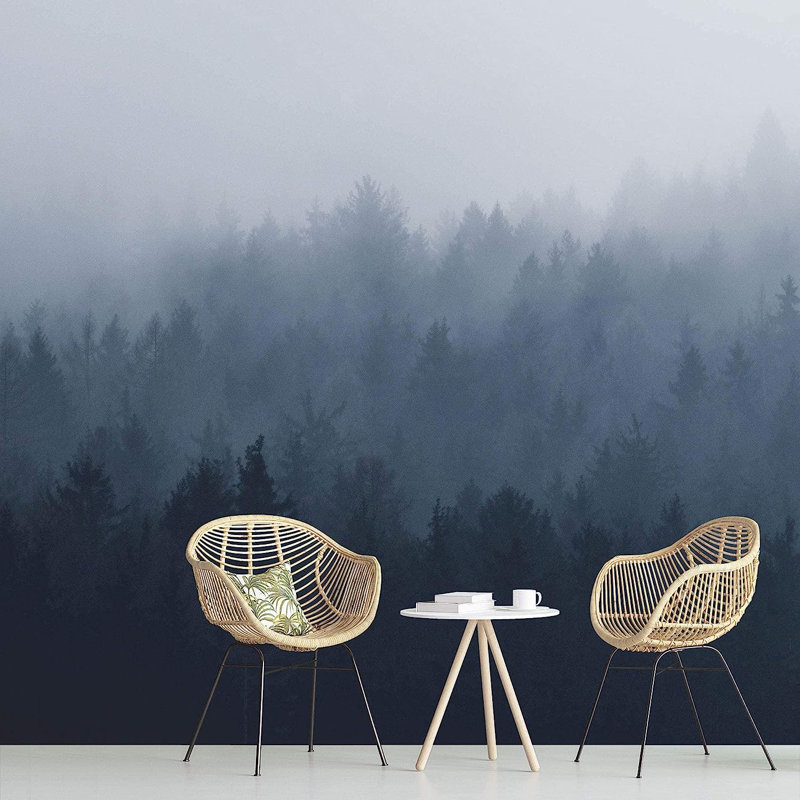 Murale forêt couverte de brume, L 100 po x l 144 po