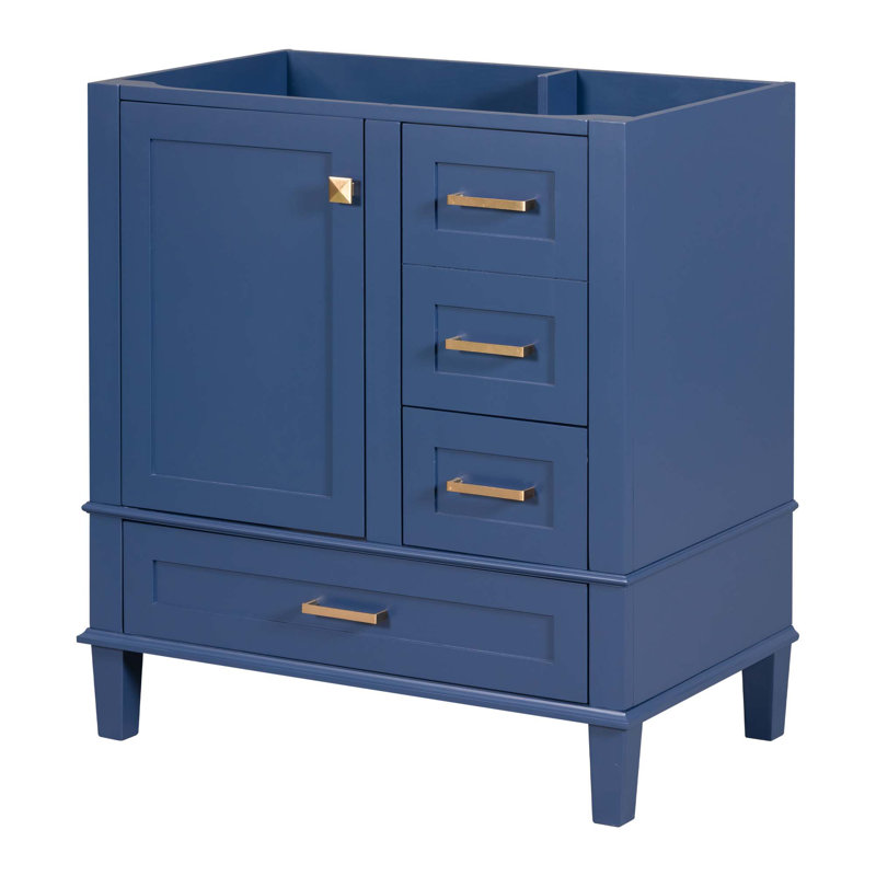 (Armoire seulement) Base de meuble-lavabo avec porte et 3 tiroirs, Bleu