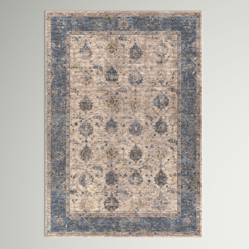 Tapis bleu / beige touffeté à la main Allie, Rectangle 7 pi 10 po x 10 pi 3 po