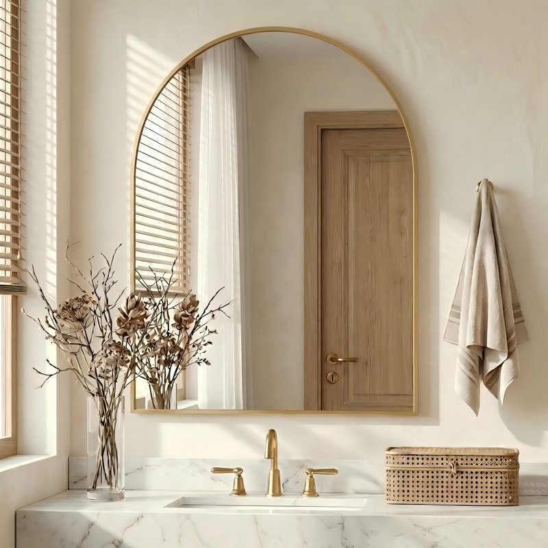 Tempered Glass and Aluminum Alloy Framed Decorative Wall Mirror, 40" x 30", Gold