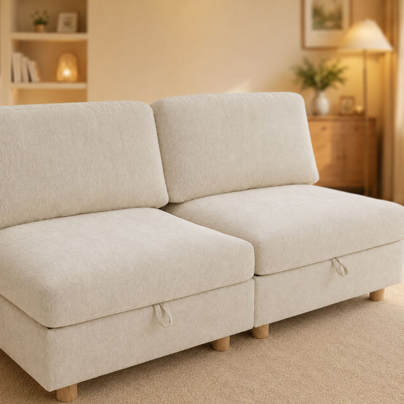 Canapé modulaire convertible modulaire, canapé-lit à 2 places avec rangement sous chaque siège, conception pliable, aménagement personnalisable, sièges à clipser