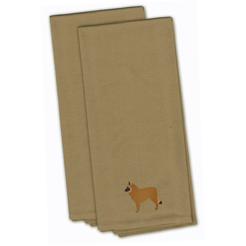 Serviette de cuisine à thé brodée belge berger, Brun clair, H 28 po x l 19 po x P 0,1 po