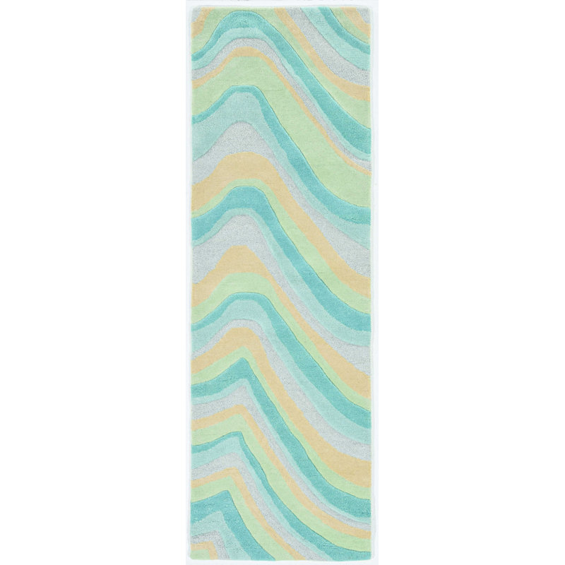 Tapis océan en laine fait main Shaan, Tapis de couloir 2 pi 3 po x 7 pi 6 po