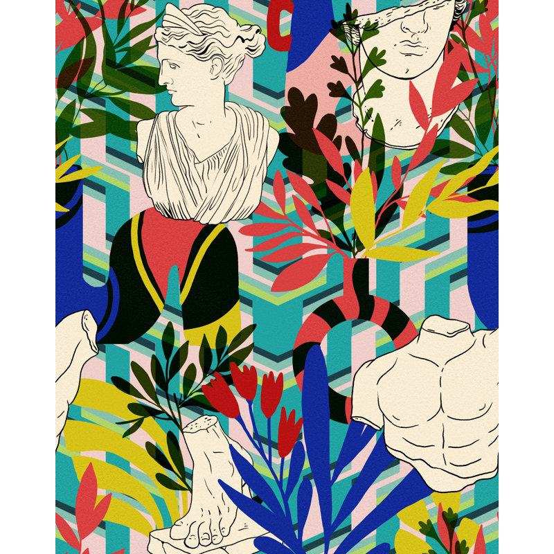 LA DOLCE VITA Wallpaper Roll, Blue/Red/Green/Pink