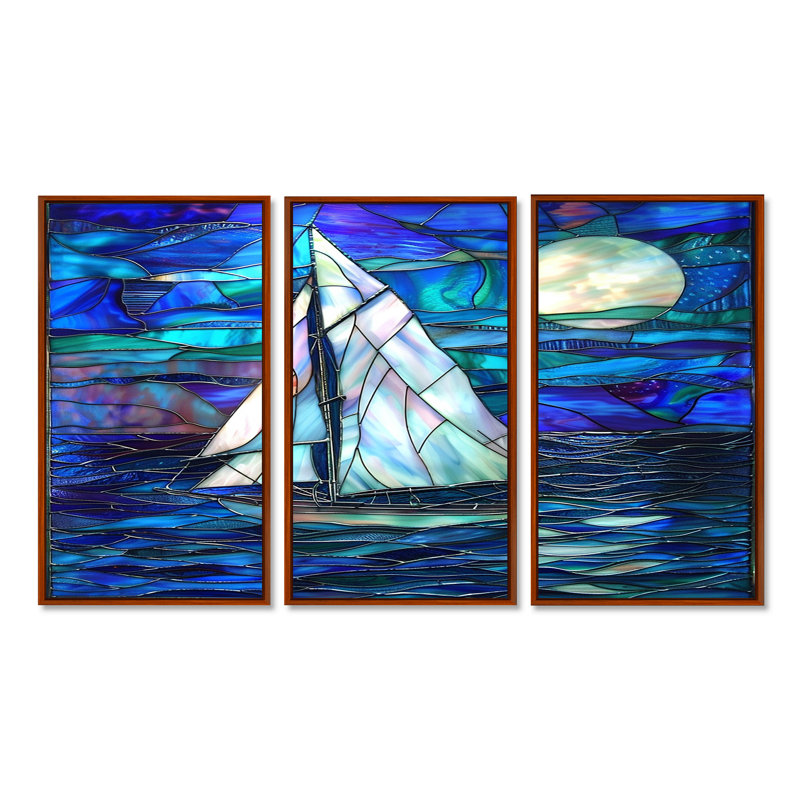 Amarre - ensemble d'art mural bateau, H 28 po x l 36 po x P 1 po, Cadre flottant brun