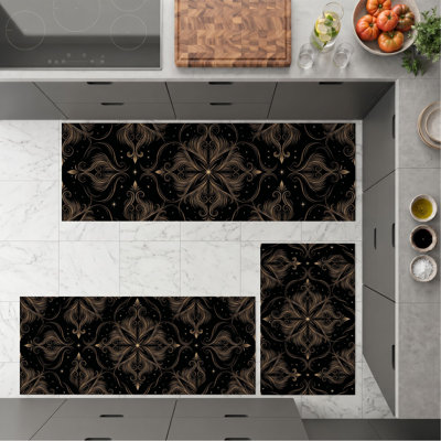 Ornate Floral Non-Slip Washable Kitchen Mats