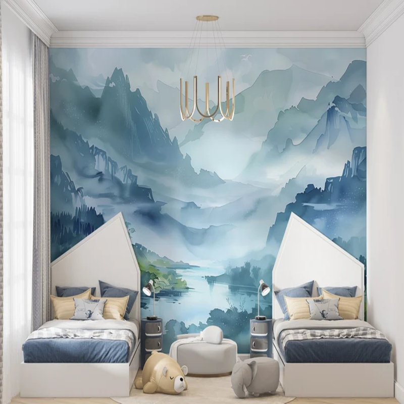Paysage mystique de montagne bleue, L 96 po x l 108 po