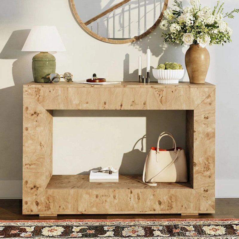 Console en bois de style américain, H 33,4 po x l 62,9 po x P 11,8 po, Bois naturel