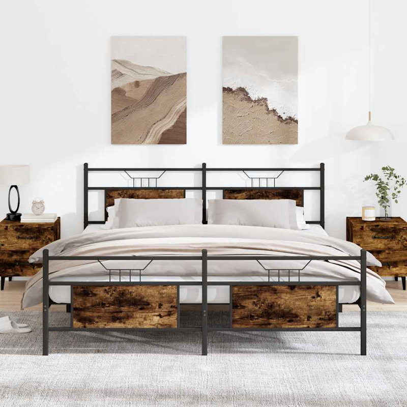 Metal Bed Frame Without Mattress, European Kingsize (160 x 200cm), Smoked Oak