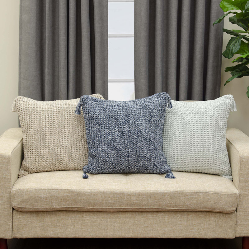 Tassels Cotton Throw Pillow, Blue