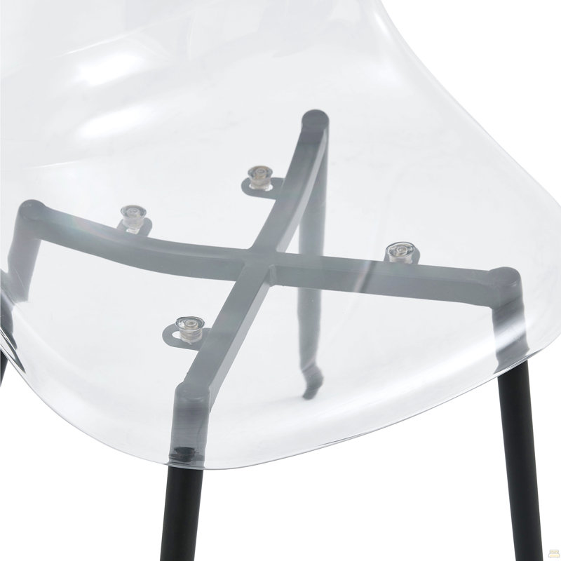 Ensemble table et chaises. Table de salle à manger ronde de 107 cm (42 pouces), style minimaliste moderne, fini bois brun. Comprend 6 chaises en plastique transparent avec pattes en métal noir. Pour un confort optimal à la maison.