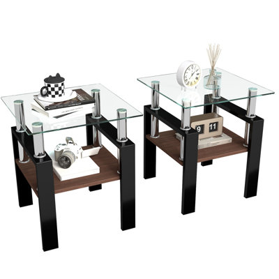 2 Modern Tempered Glass Tables, Coffee And End Table , Layer, Transparent/White, 155Lbs Load, Easy To Clean Versatile Of 2, Modern, Table,