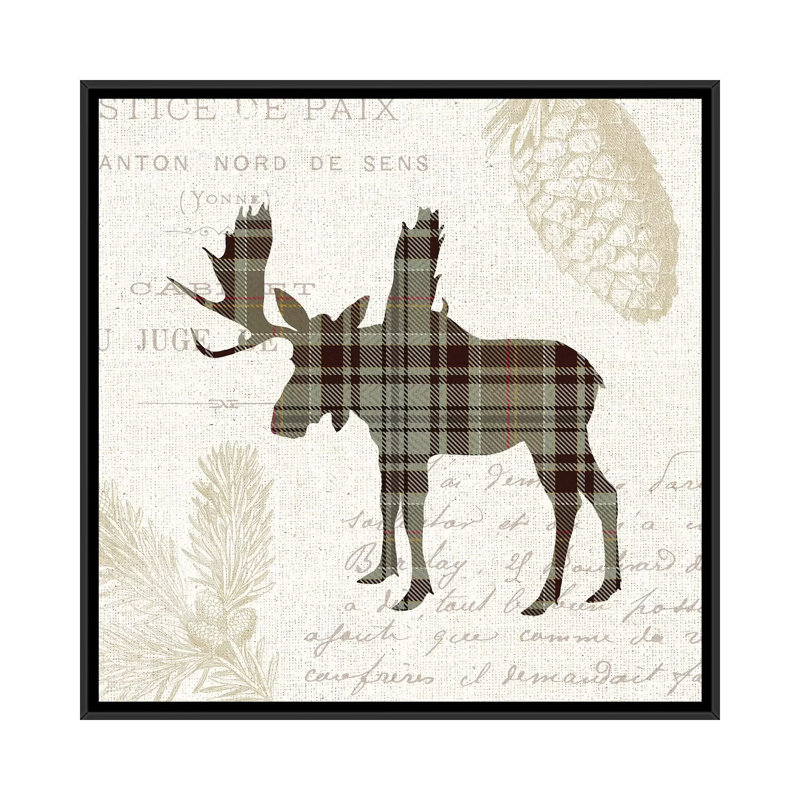 «Plaid Lodge, Tan IV», impression sur toile, H 18 po x l 18 po x P 1,5 po, Toile encadrée noire, Pas de tapis