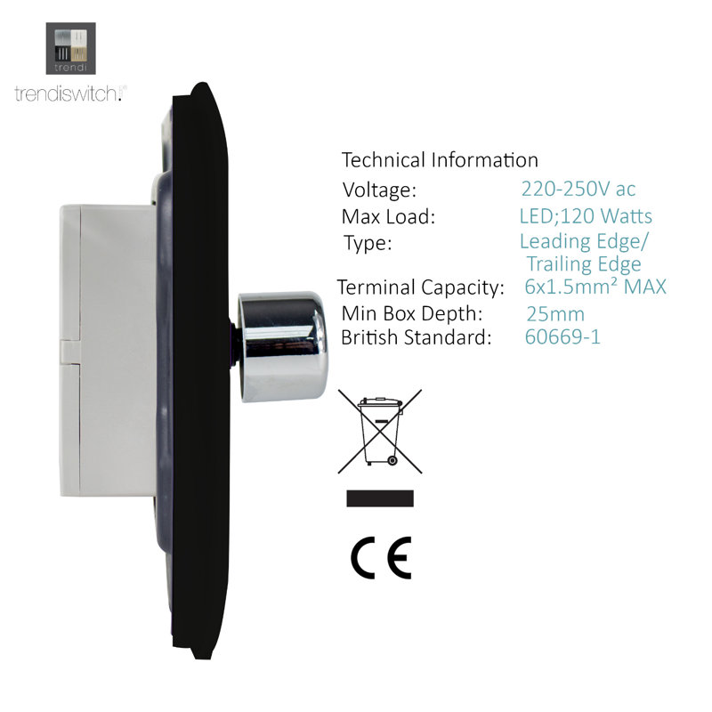 Wall Mounted Dimmer, Gloss Black/Chrome