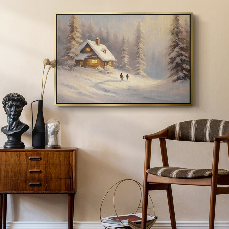 Paysage rétro CLCLII, Toile avec cadre flottant or, H 27 po x l 41 po x P 2 po
