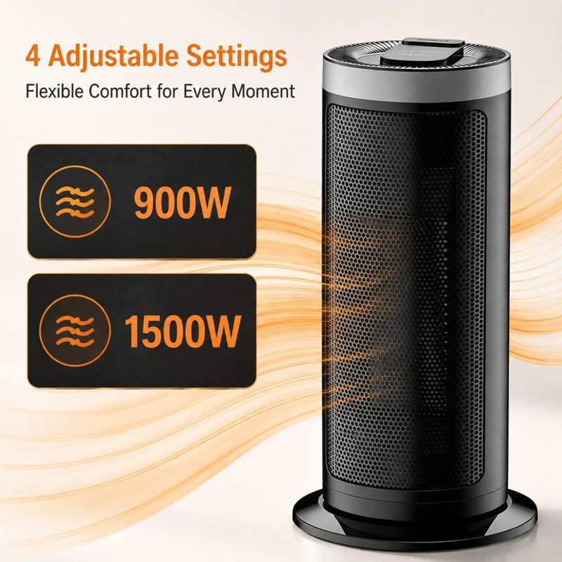  2000W PTC Tower Electric Space Heater, 4 Heat Settings & Top Control Portable Fan Heater with UK Plug, Slim Indoor Heater for Home Office Bedroom