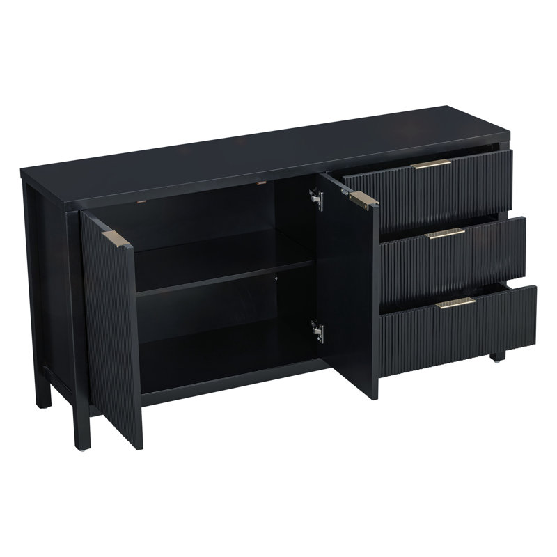 Buffet minimaliste à motif de vagues avec rangement polyvalent pour différentes pièces, Noir