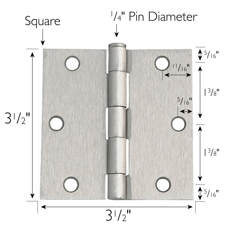 Satin Nickel 3.5" Square Steel Door Hinges Set