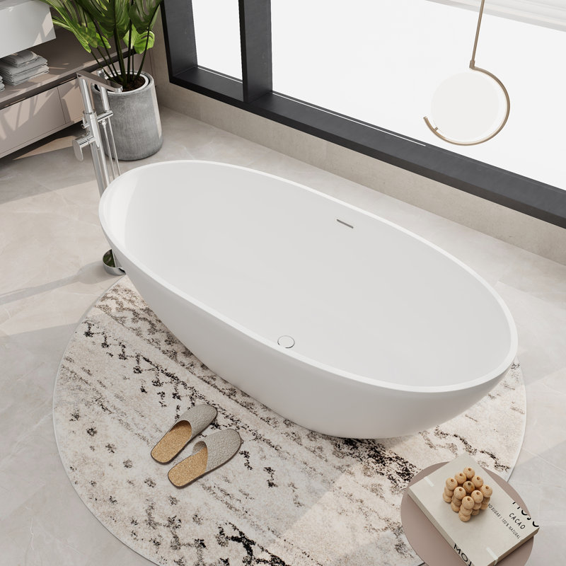 65'' x 30'' Freestanding Soaking Solid Surface Bathtub, Matte White