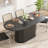 55" - 71" Oval Extendable Dining Table With Striped Pedestal Legs-1965366109