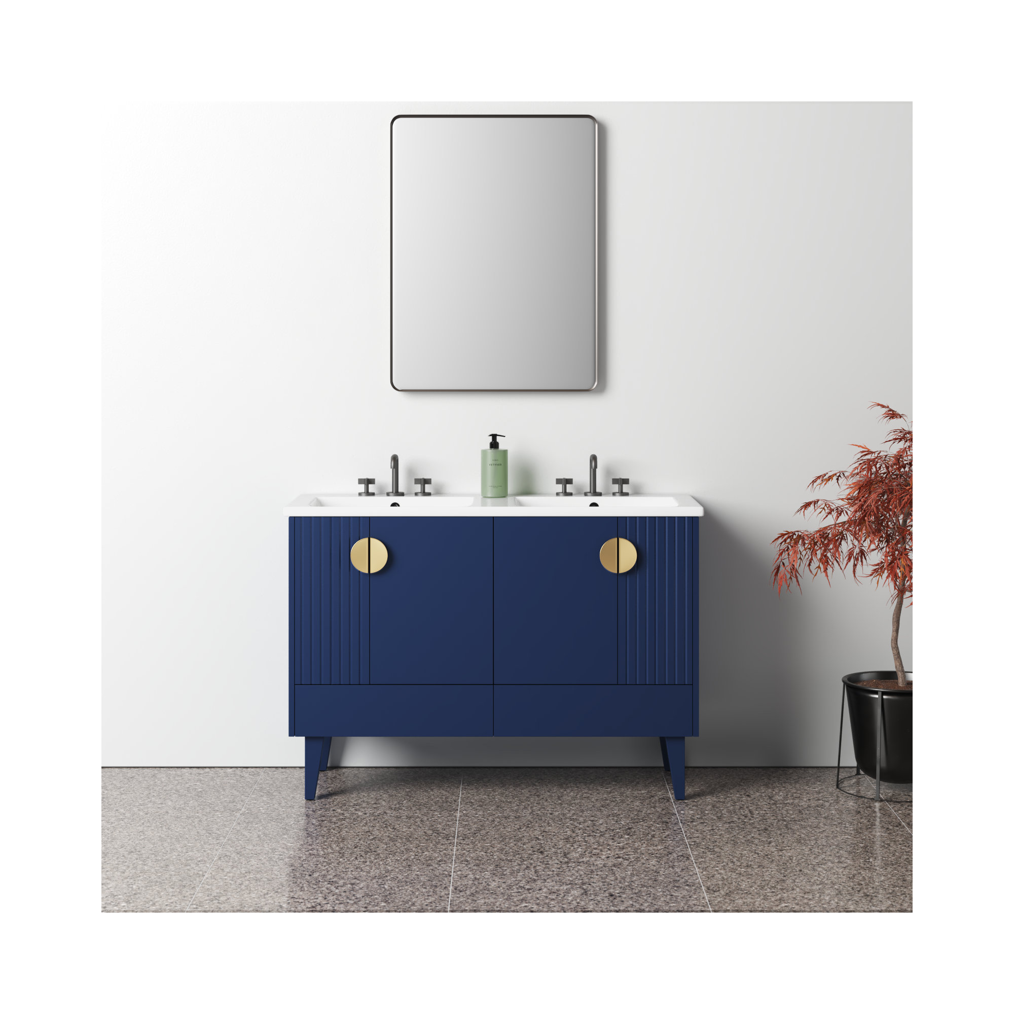 Saimah 47.25'' Double Bathroom Vanity, Navy Blue, Satin Brass