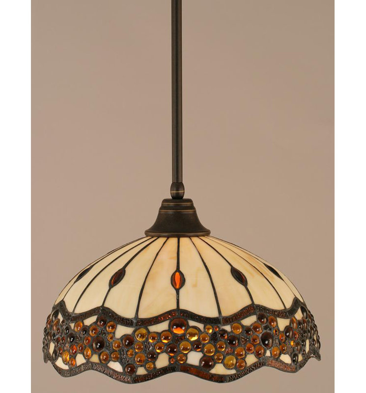 Stem Hung Pendant With Glass, Dark Granite, 18.25", Roman Jewel Tiffany Glass
