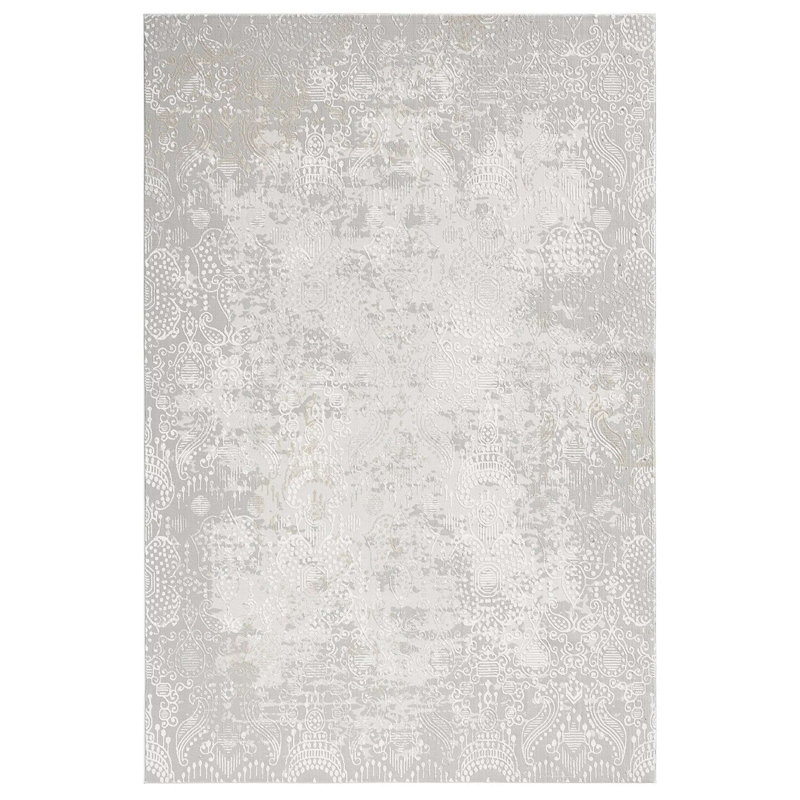 Tapis crème en polyester tissé à la machine Britnai, Rectangle 8 pi 10 po x 12 pi