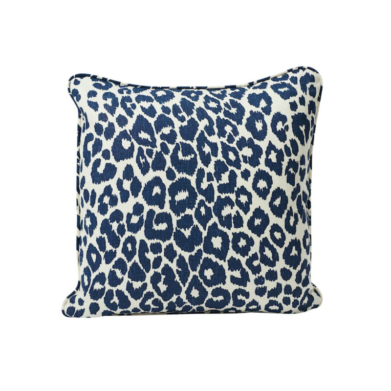 Iconic Leopard Pillow, Navy Blue/White, 18" x 18"