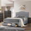 Lit simple avec tête de lit arquée et revêtement en toile de jute de couleur grise bouton de rangement en tissu-2076324147-2076324146