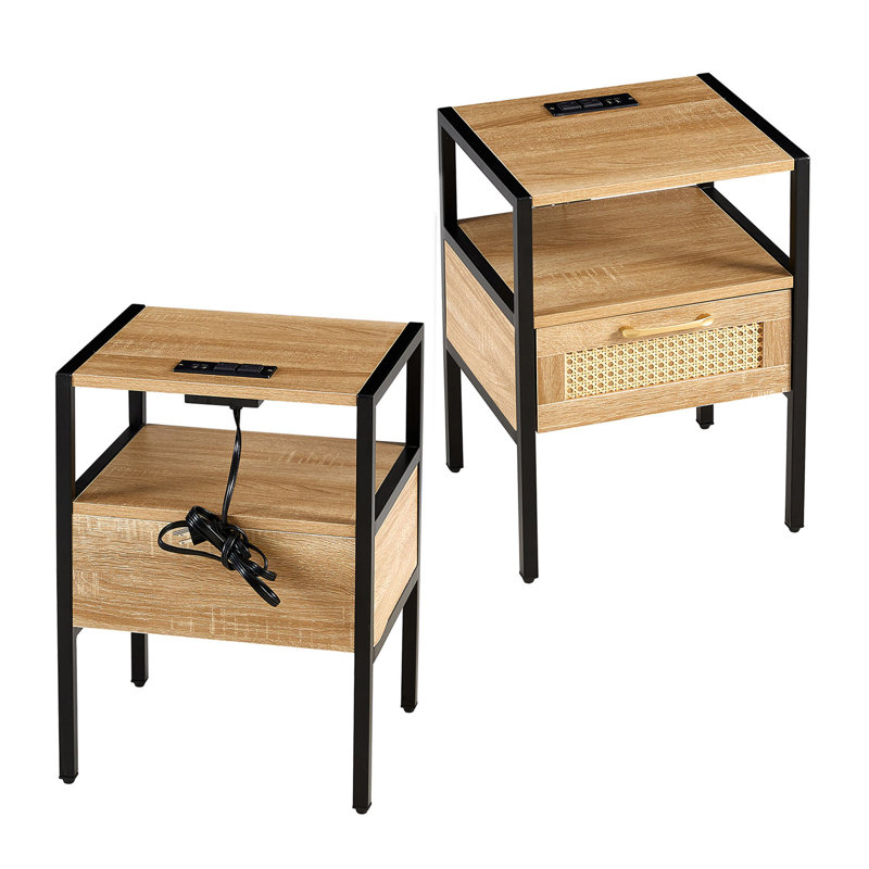 Brodyn End Table Set with Storage and Built-In Outlets