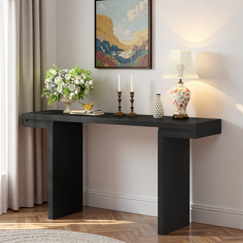 Console avec lignes géométriques et pieds réglables, Noir