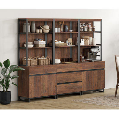 Ensemble de 3 armoires de buffet modernes 3 pièces avec 3 tiroirs et 3 tablettes réglables, armoire de rangement multifonctionnelle avec rangement et tablettes ouvertes pour la salle à manger ou la cuisine