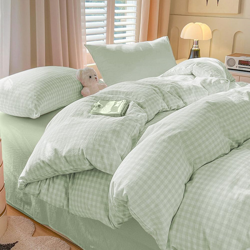 Ensemble de literie à carreaux Nhooroom, Housse de couette grand et 2 taies d'oreiller stan, Vert