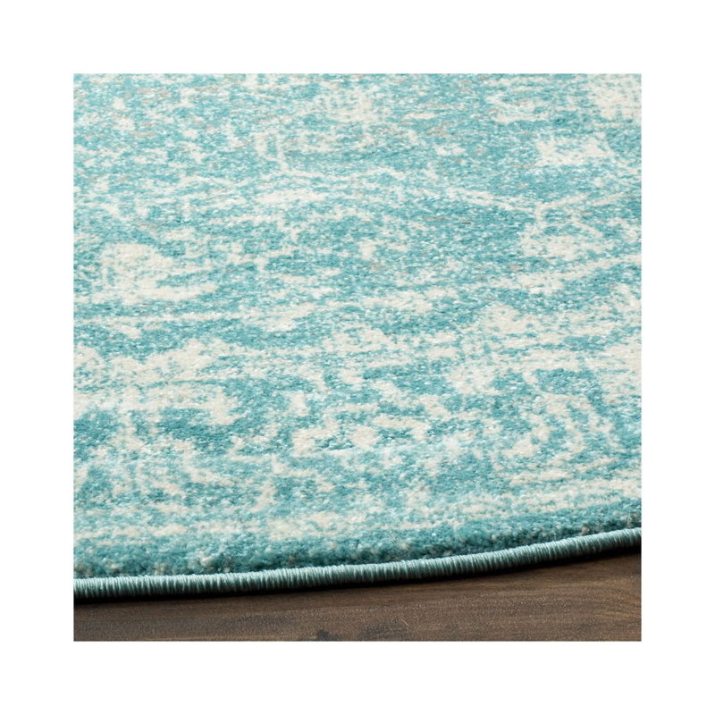 Tapis bleu clair / ivoire Anastacia, Rond 6 pi 7 po