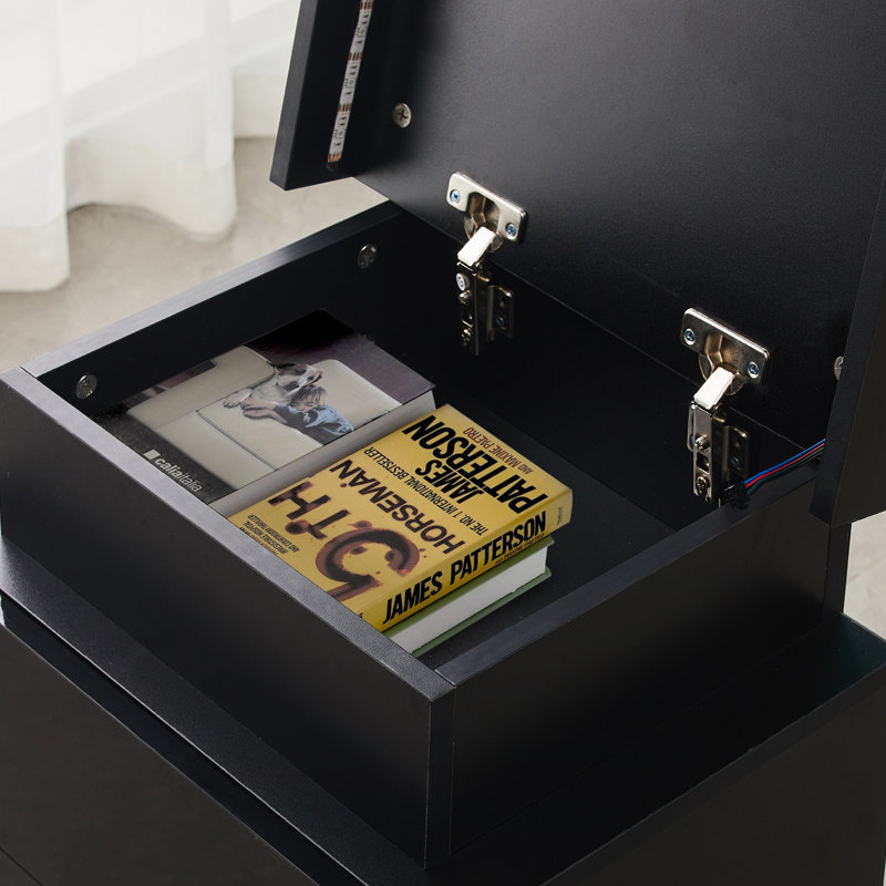 Ambir 45cm W Manufactured Wood Bedside Table, Black