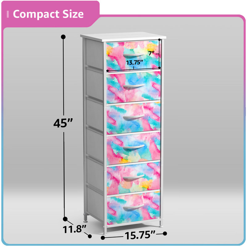 Sorbus 6 Drawers Tall Dresser with Steel Frame, Wood Top & Easy Pull Foldable Fabric Bins