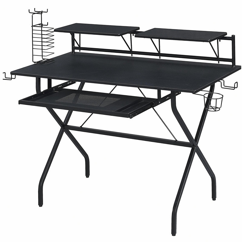 Bureau d'ordinateur noir avec plateau pour clavier