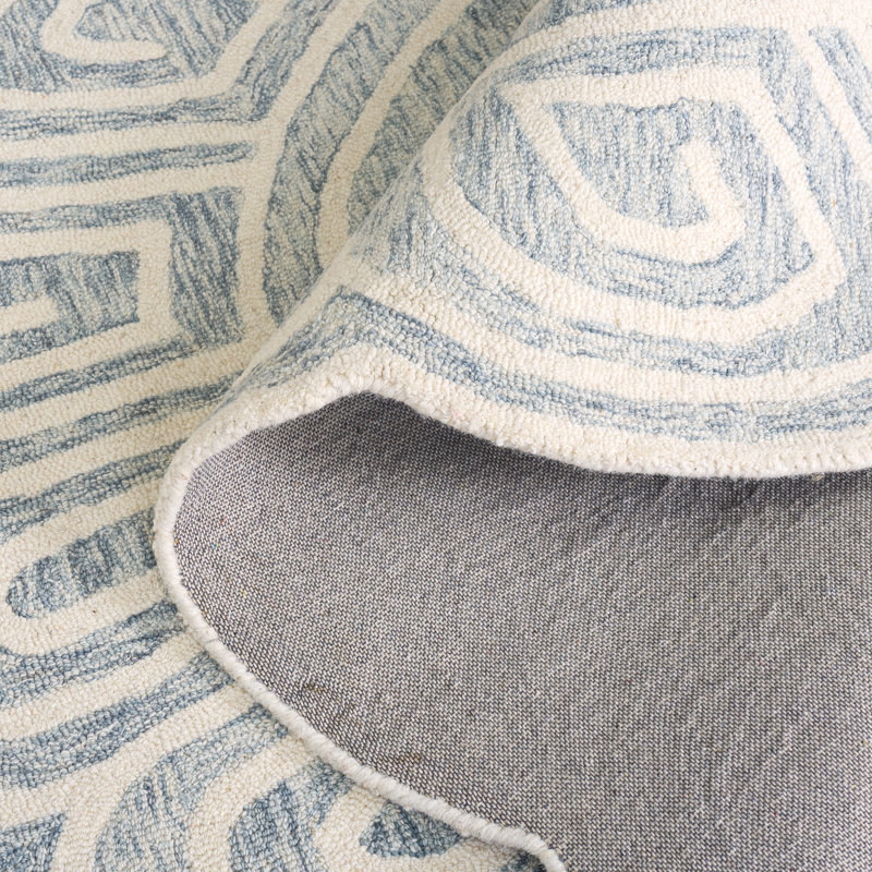 Novelty Rajashri Hand Tufted Wool/Cotton Geometric Rug in Light Gray/Ivory, Oval 3' x 5' 