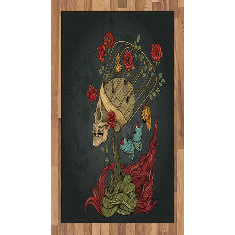 Tapis décoratif en fibre de polyester haute densité à longs fils Skull, Rectangle 2 pi 7 po x 5 pi