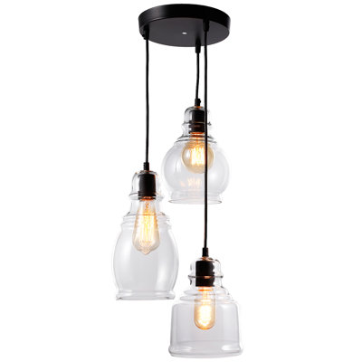 Luminaire suspendu en verre à 3 têtes de qualité commerciale pour îlot de cuisine / café Cauthen, homologué UL