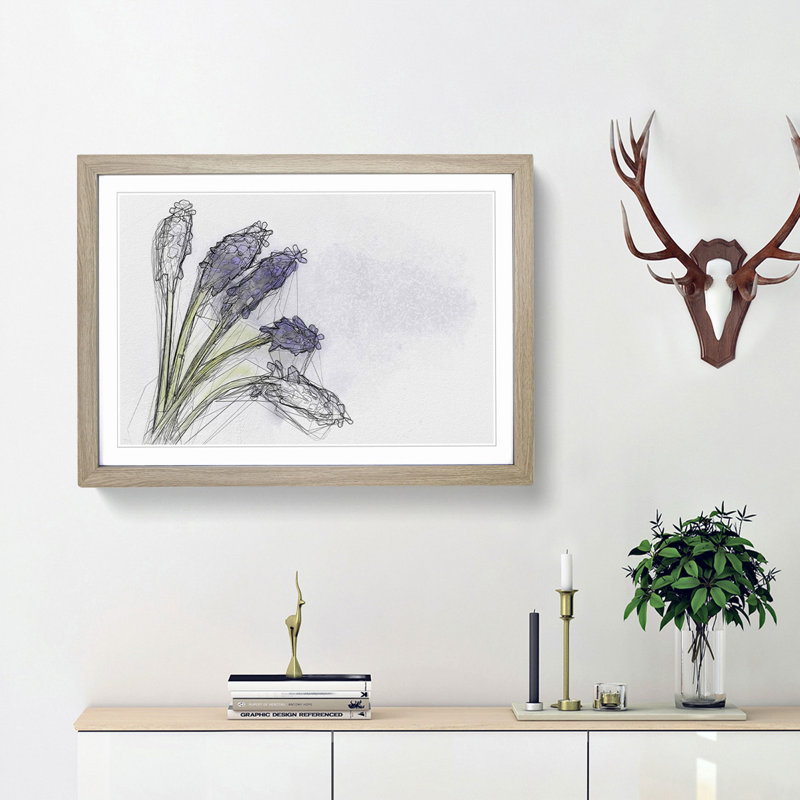 Grape Hyacinth Flower in Abstract - Picture Frame Graphic Art Print, 36cm H x 48cm W x 2cm D, Oak Framed