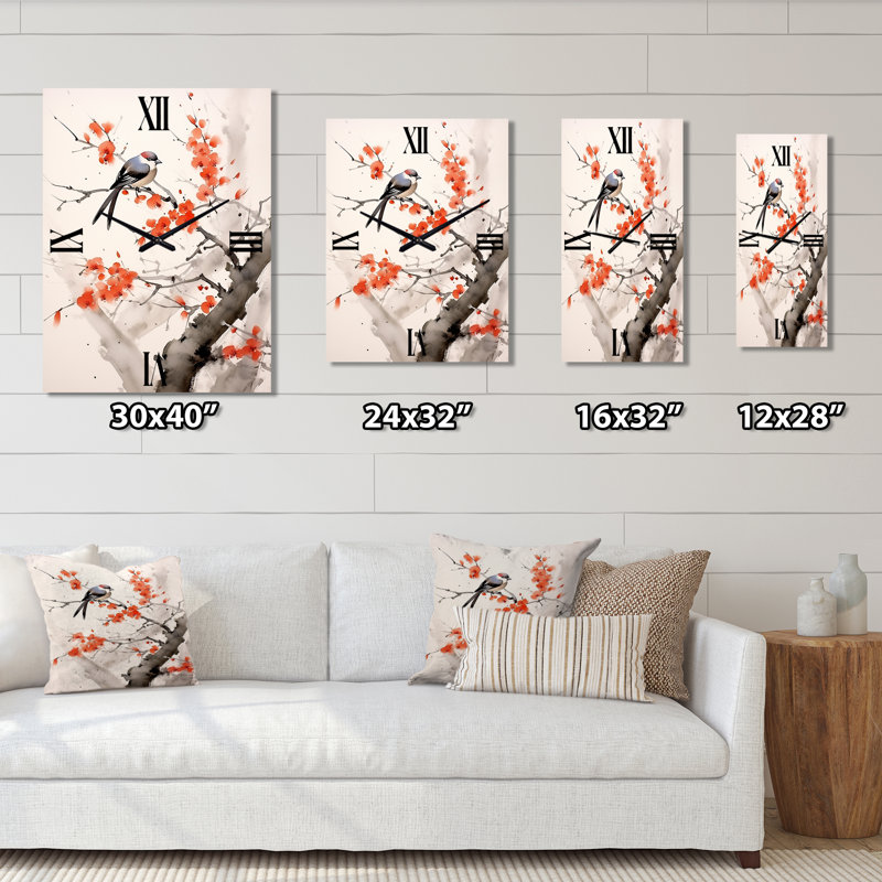 Asian Art Sumi Bird Serenity VII - Horloge murale asiatique surdimensionnée, Petit