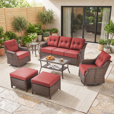 Ensemble de conversation de qualité supérieure en rotin de patio 7 pièces avec chaises longues à assise profonde et pivotantes à 360 ° de 6 po d'épaisseur, ensemble de meubles toutes saisons