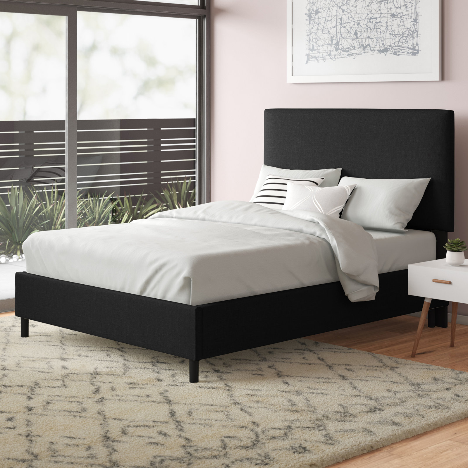 Eisley Upholstered Bed, California King, Textured Caviar Linen