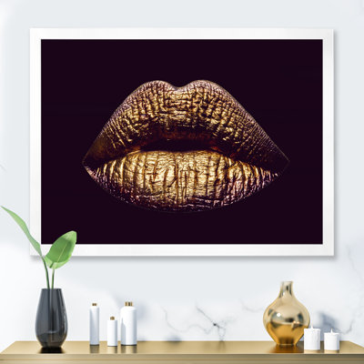 " Sexy Golden Metallized Female Lips II " Color Photography Print