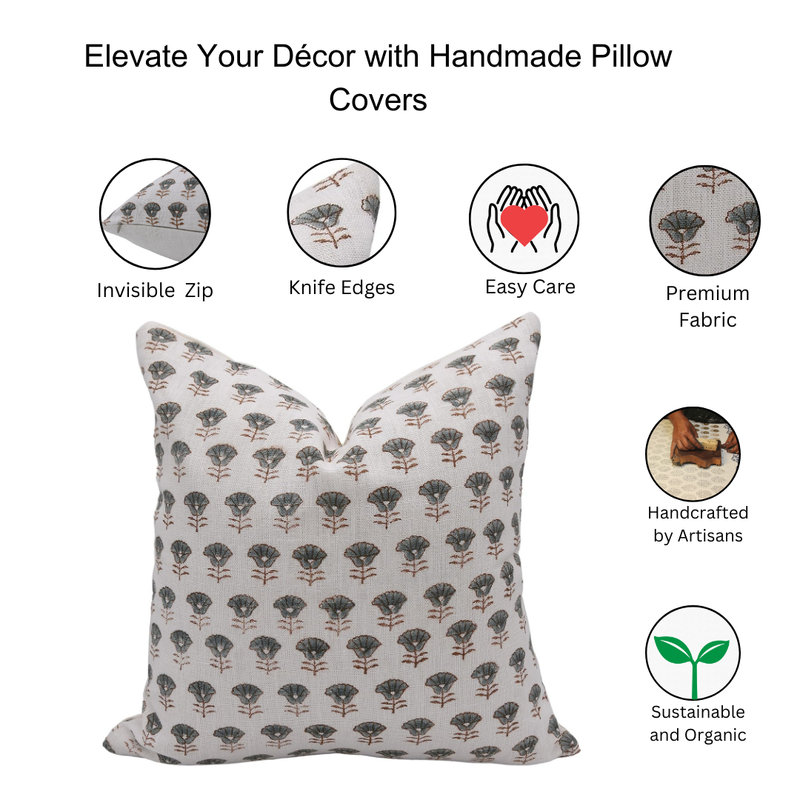Linen Pillow Cover, Square, 26"H x 26"W, Beige Floral 1