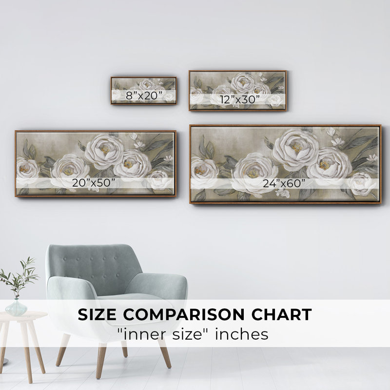 Cottage Roses- Framed Canvas, 8" H x 20" W
