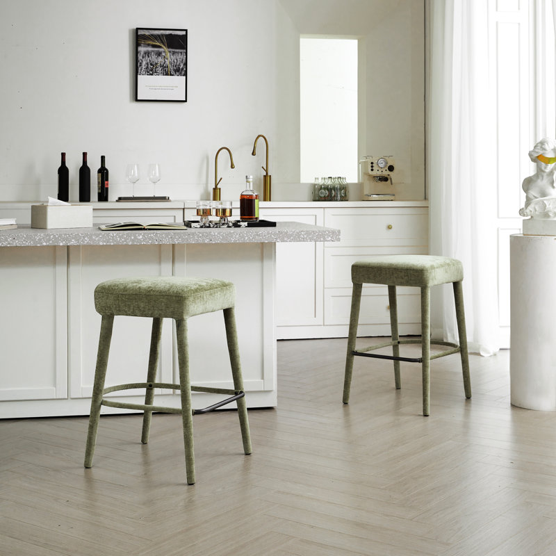 Tabouret de bar rembourré sans dossier - pieds, repose-pieds et barre de confort pour la maison, 2 cuisines,, Nickel