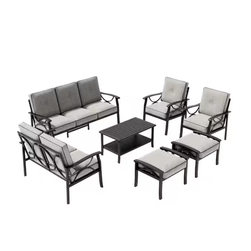 7-Piece Metal Patio Furniture Set, Light Gray