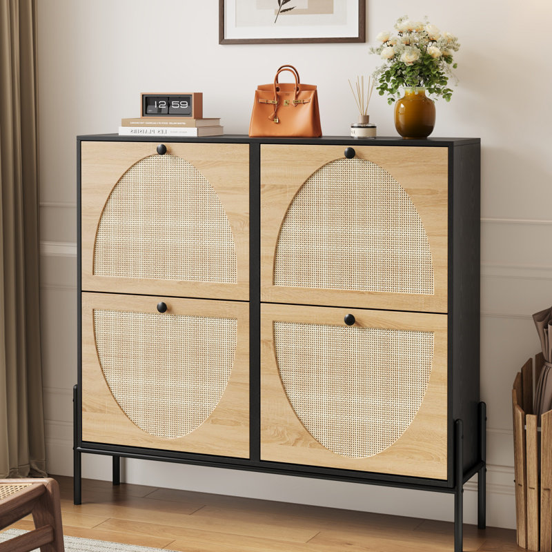 Armoire à chaussures pour hall d'entrée avec 4 portes rabattables, armoire à chaussures réglable pour économiser de l'espace, l 9,3 po x l 39,4 po x H 34,7 po